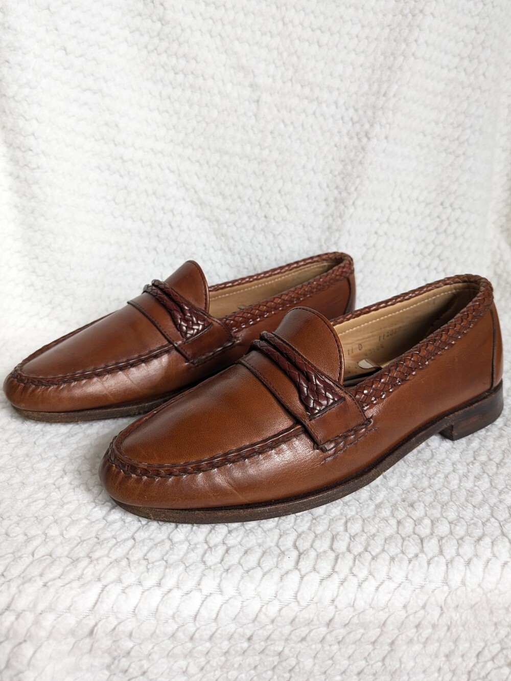 Mens Allen Edmonds Newcomb Braided Brown Penny Loafers Leather 11 D